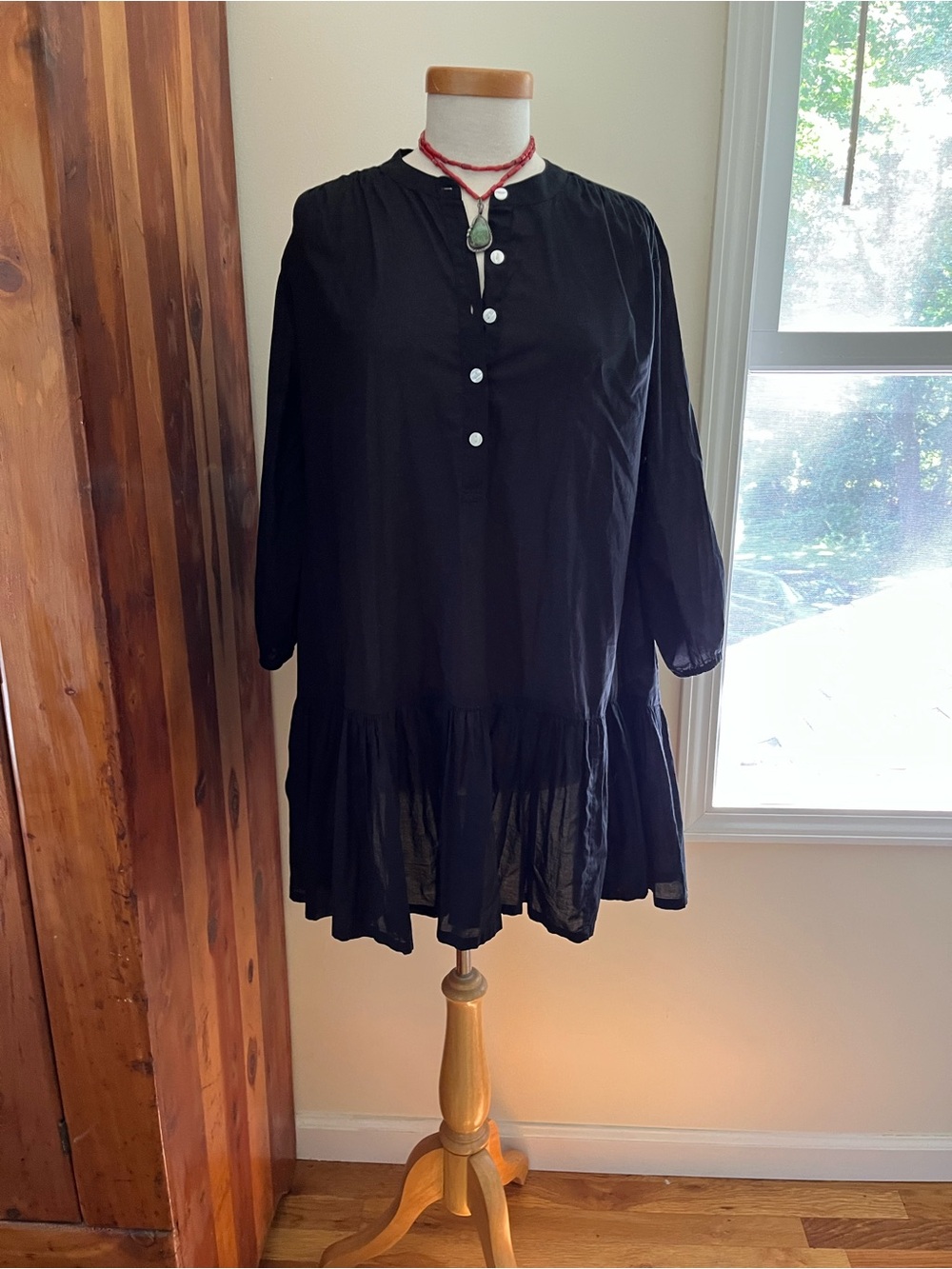 J CREW SHEER Black Button-Front Tiered Women’s Dress 100 % Cotton